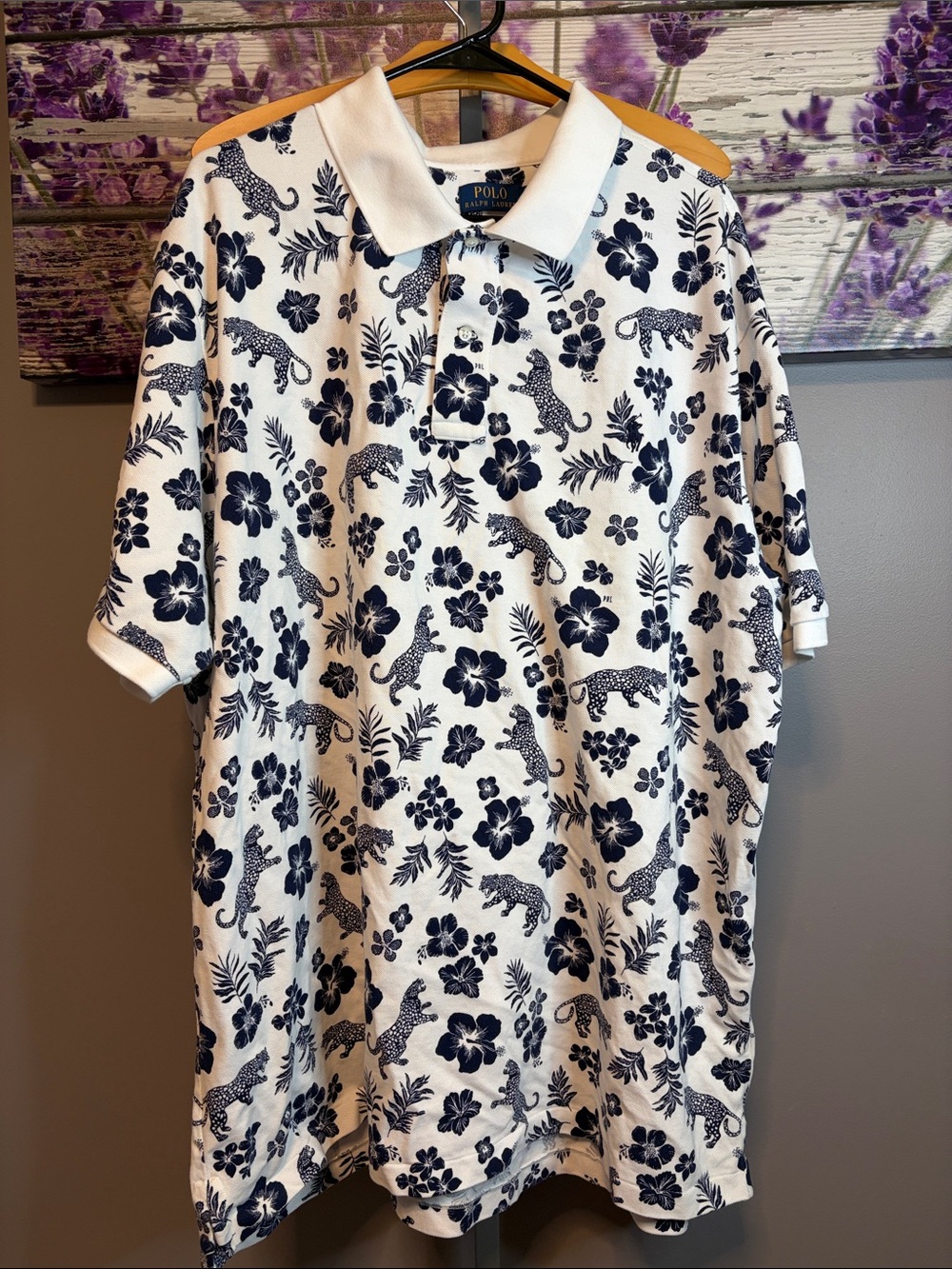 Polo by Ralph Lauren White Polo with Navy Tropical Floral Print Size 3XB